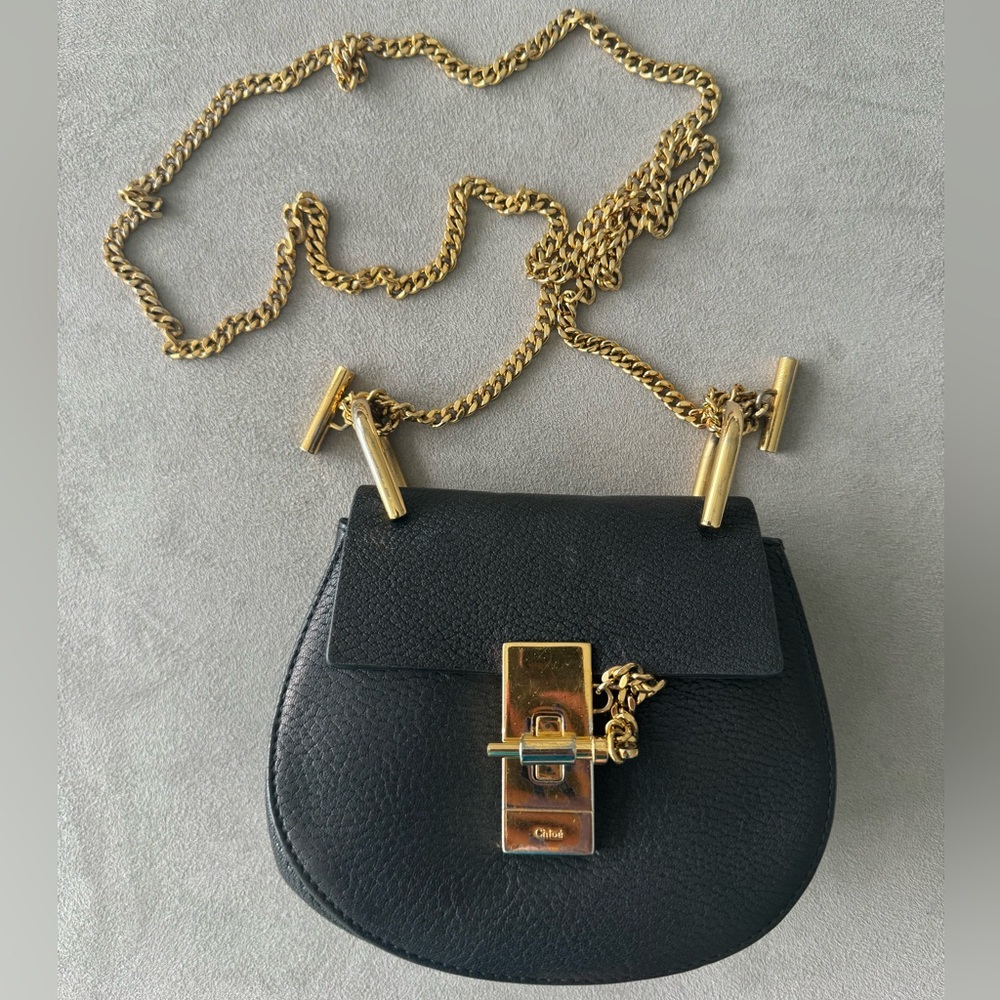 Chloe Grained Calfskin Lambskin Nano Drew Shoulder Bag Black